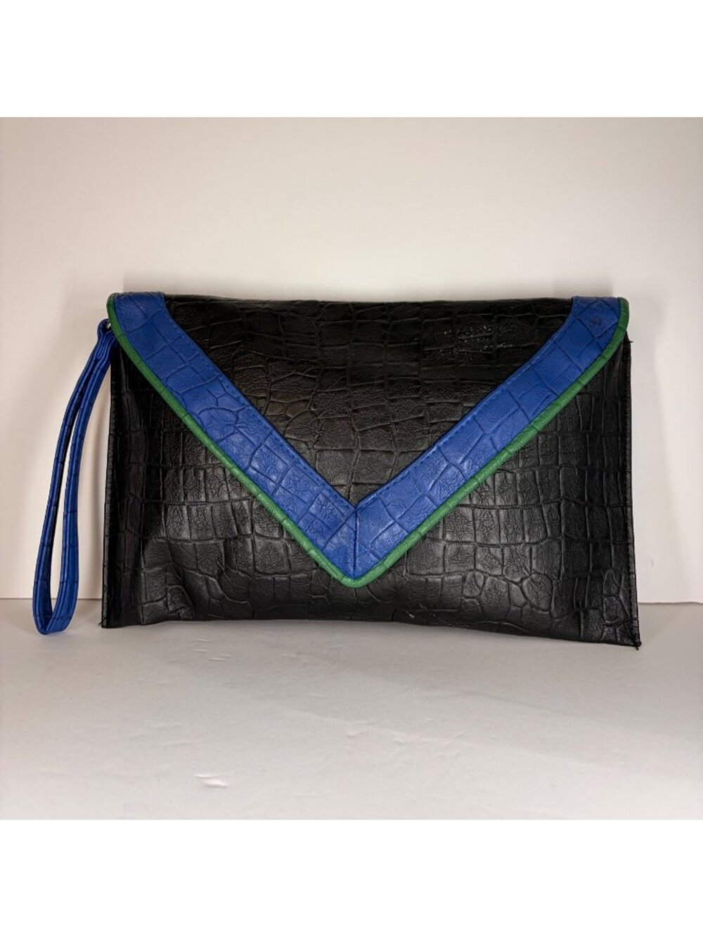 Giannini Faux Leather Croc Envelope Clutch Wristlet Black Blue Green Colorblock